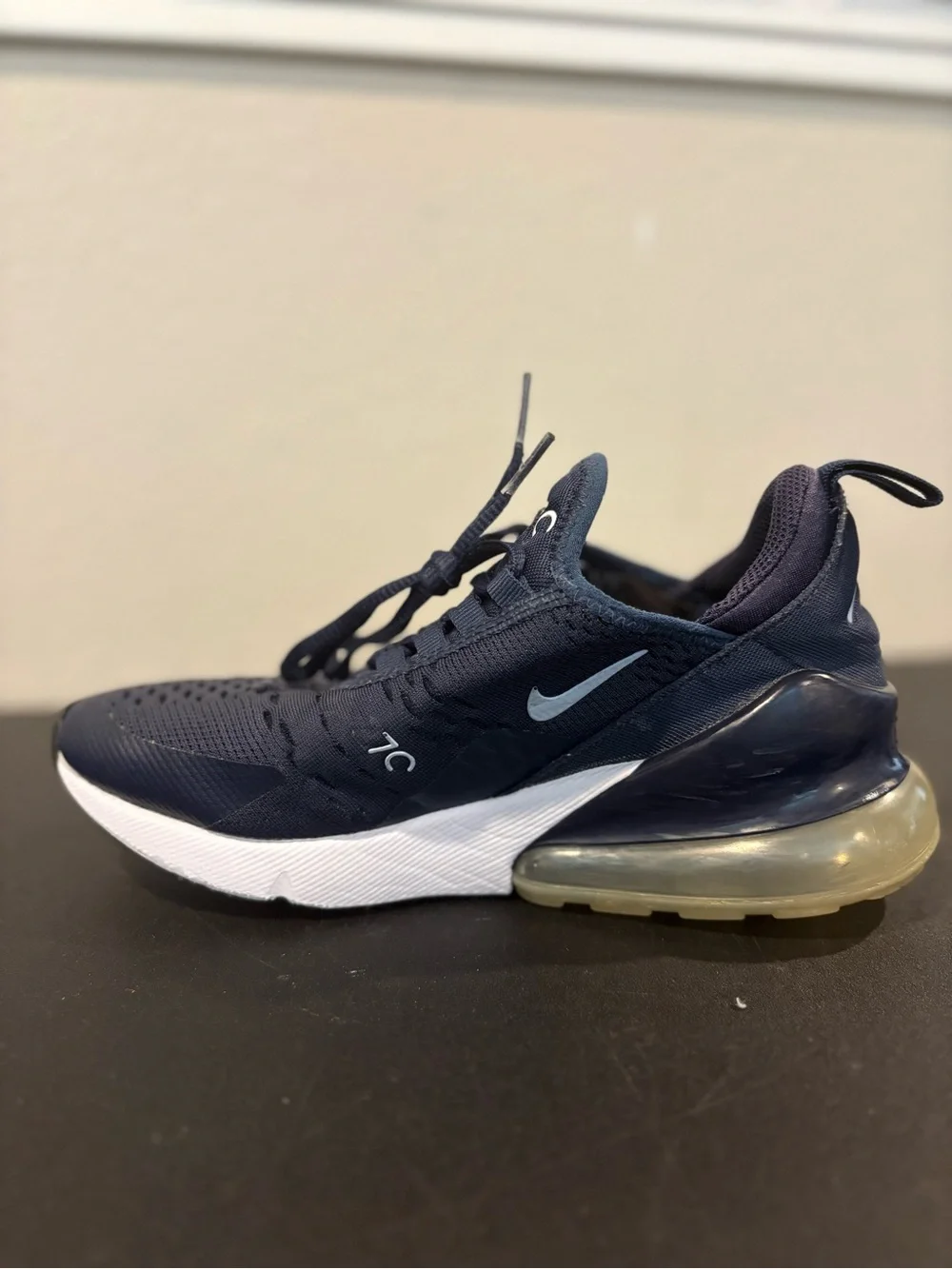Nike Air Max 270 GS Navy White Mesh Sneakers Unisex Kids 4Y/5.5W  Athletic Shoes
